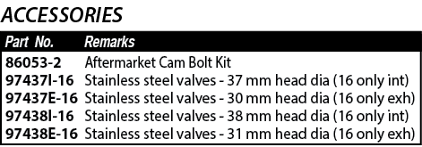 86053-2 97437I-16 97437E-16 97438I-16 97438E-16,Aftermarket Cam Bolt Kit Stainless steel valves - 37 mm head dia (16    