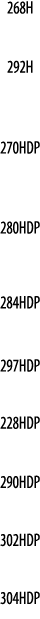 268H  292H  270HDP   280HDP  284HDP  297HDP  228HDP  290HDP  302HDP  304HDP