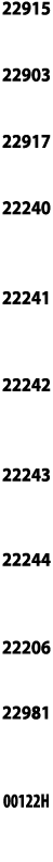 22915  22903  22917  22240  22241  22242  22243   22244  22206  22981  00122H