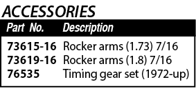73615-16 73619-16 76535,Rocker arms (1 73) 7 16 Rocker arms (1 8) 7 16 Timing gear set (1972-up),Description,Part No    