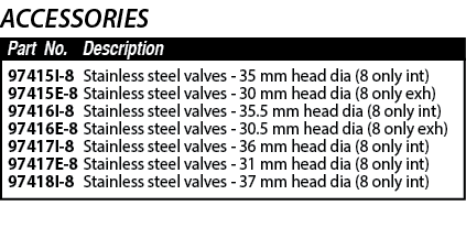 97415I-8 97415E-8 97416I-8 97416E-8 97417I-8 97417E-8 97418I-8,Stainless steel valves - 35 mm head dia (8 only int) S   