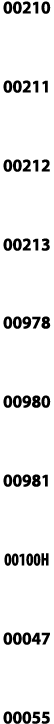 00210  00211  00212  00213  00978  00980  00981  00100H  00047  00055
