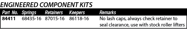 Part No ,Remarks,Keepers,Retainers,Springs,68435-16,No lash caps, always check retainer to seal clearance, use with s   