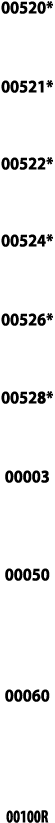 00520*  00521*  00522*  00524*  00526*  00528*  00003   00050   00060   00100R