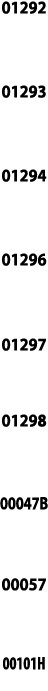 01292  01293  01294   01296  01297  01298  00047B  00057  00101H
