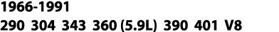 1966-1991 290 304 343 360 (5 9L) 390 401 V8