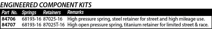 High pressure spring, steel retainer for street and high mileage use  High open pressure spring, titanium retainer fo   