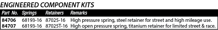 High pressure spring, steel retainer for street and high mileage use  High open pressure spring, titanium retainer fo   