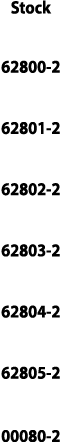 Stock  62800-2  62801-2  62802-2  62803-2  62804-2  62805-2  00080-2