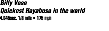 Billy Vose Quickest Hayabusa in the world 4 045sec  1 8 mile   175 mph